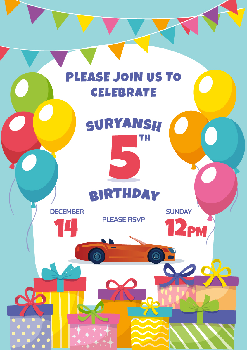 Suryansh 5th Birthday Invite